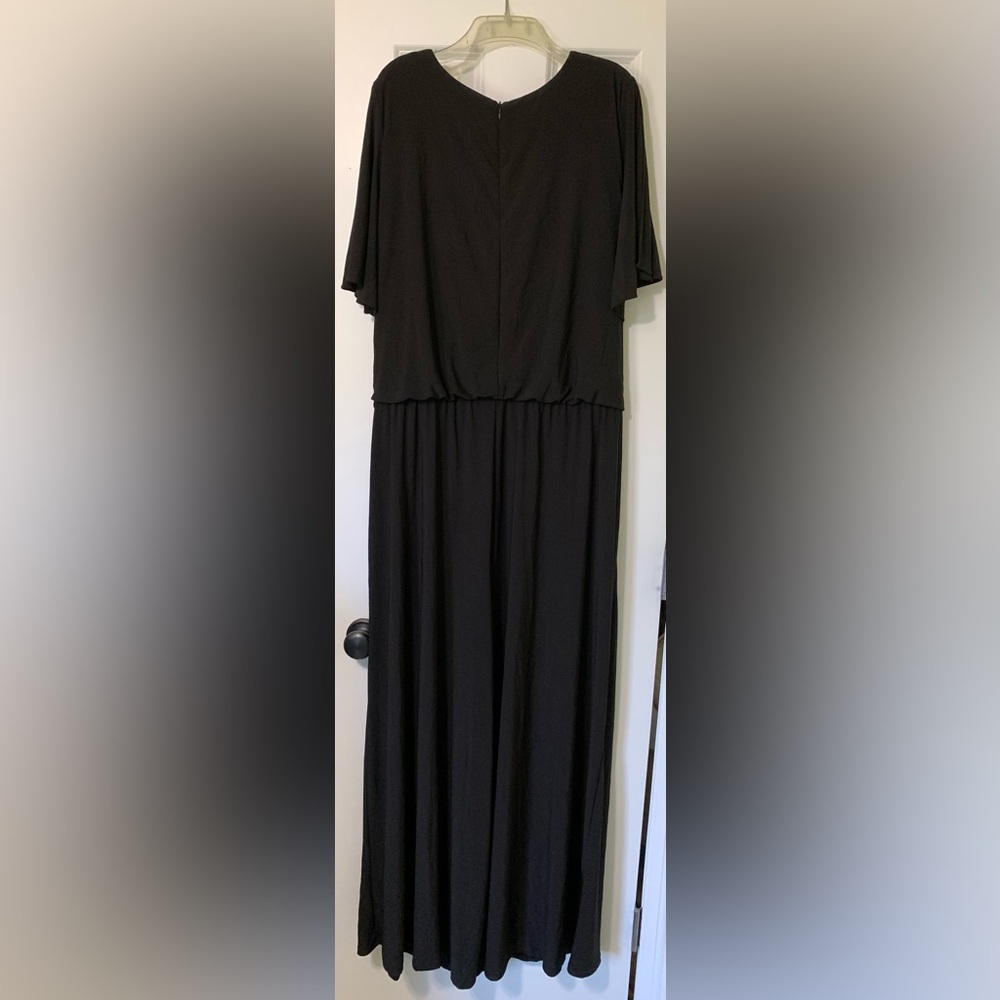 Black Jumpsuit Rhinestone Roz&Ali Drape Deep V - Picture 4 of 8